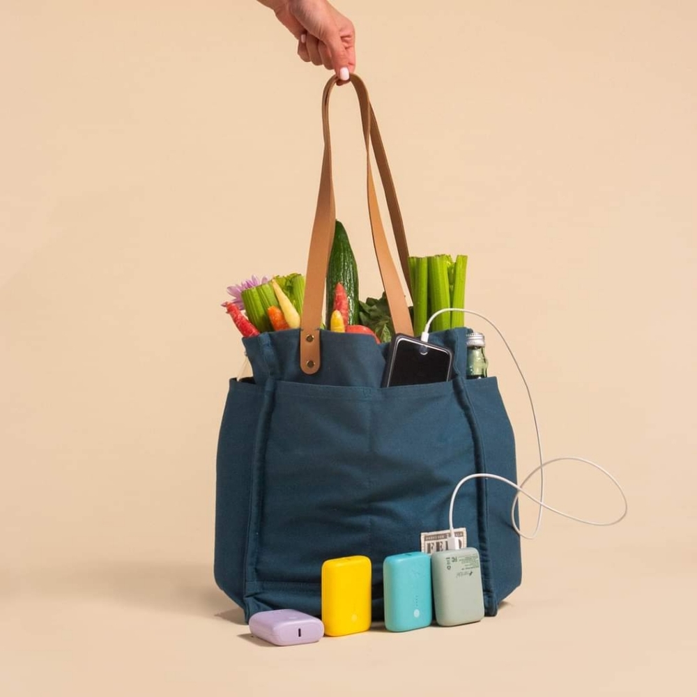 FEED Projects Canvas Market Tote in Sea Blue